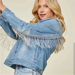Andree by Unit Denim Country Party Concert Rhinestone Bling Jean Jacket Small